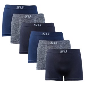 Seamfree Underwear - Mens Seamless Boxer Trunks - 6 Pack - Black/Grey/Navy