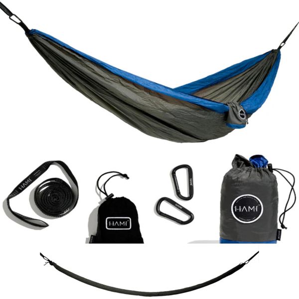 HAMI Portable Hammock 3m x 1.8m - 100% Recycled, Dark Sea + Cocoon (3m)