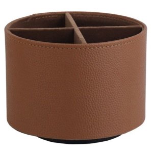 Rotating Desktop Leather Storage Box Makeup Brush Storage Office Pen Holder