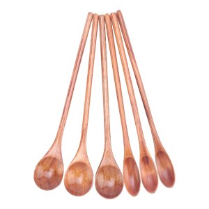 Wooden Coffee Spoon Long Handle Wooden for Kitchen Mixing 6Piece