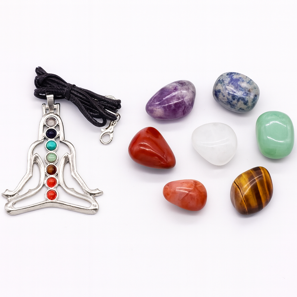 7-Chakra Healing Crystal Gift Set with Meditation Pendant &amp; Crystal Stones