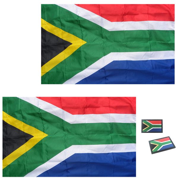 South African Flag 150 x 90cm + Hook &amp; Loop Patch 8 x 5cm Embroidered- Pack of 2