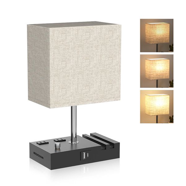 Table Lamp for Bedroom with Phone Stands,2 USB Ports and 2 Charging Outlets