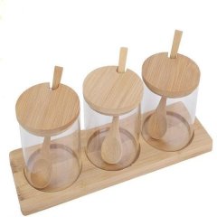 3 Compartment Container with Bamboo Lid Spoons