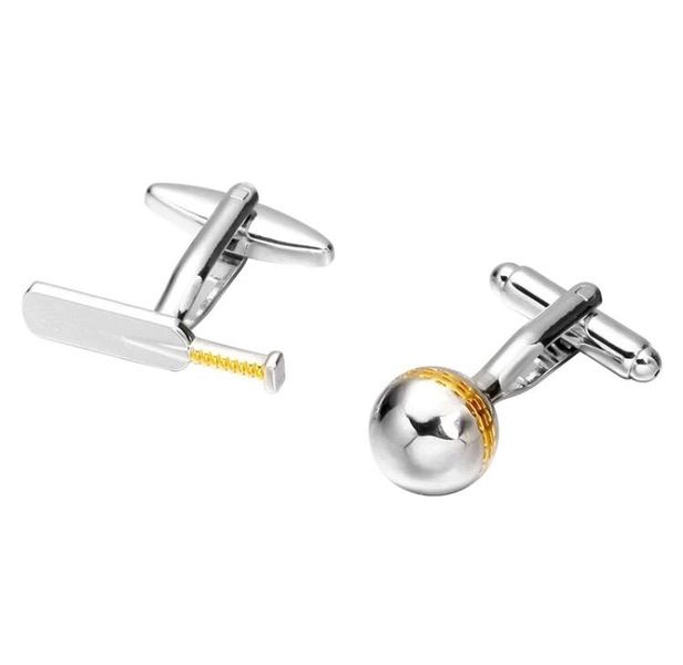 Cricket Bat &amp; Ball Classical Style Cufflinks for Men - Gold Colour