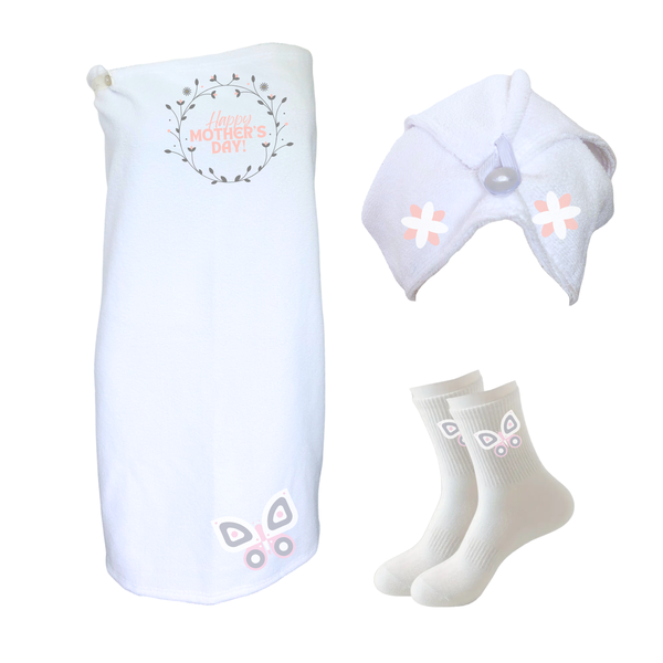 Mother's Day Gift Set-Wrapping Towel, Shampoo Towel &amp; Non-Slip Socks-Garden