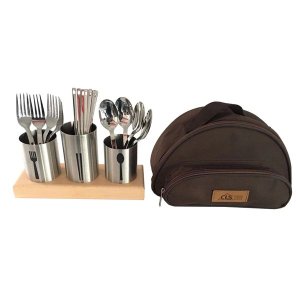 Stylish Silverware Holder Flatware Organizer with Wood Base