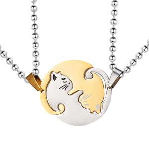 Stainless Steel Matching Cat Necklace Pendant for Couples