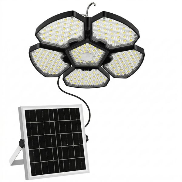 156LED Solar Shed Light with Motion Sensor - 5 Adjustable Panels