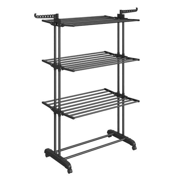 3-Tier Foldable Laundry Drying Rack with Wheels, Adjustable Clothes Hanger