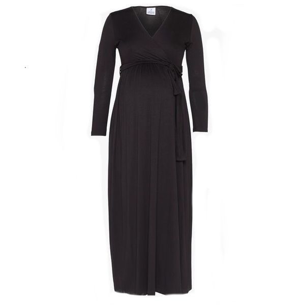 Absolute Maternity Long Sleeve Crossover Maternity Maxi Black