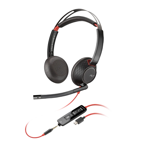 Poly Blackwire 5220 Stereo USB-C Headset +3.5mm Plug +USB-A Adapter
