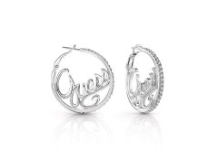 Guess Women's AUTHENTICS E-Circle &amp; Script Hoops Logo Earrings - Silver