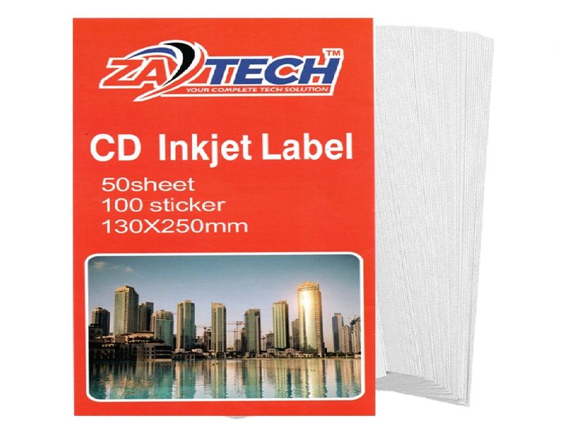 ZATECH CD/DVD Inkjet Label 130x250mm 100 Stickers
