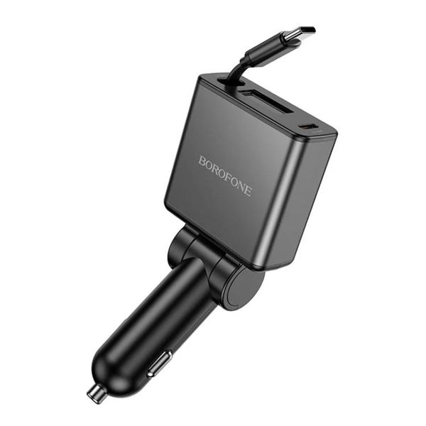Borofone PD 60W USB-C Dual Output Car Charger With USB-C Retractable Cable