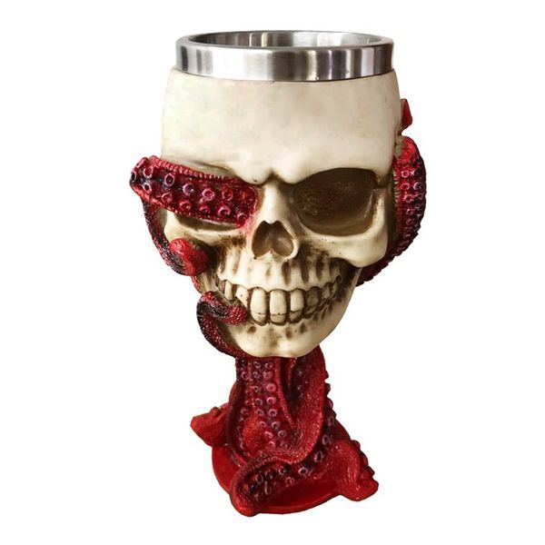 3D Stainless Steel Realistic Resin Octopus Tentacle Skull Goblet Wine Mug