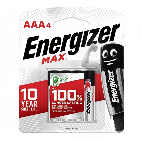 Energizer AAA Alkaline Batteries 4 Piece - Long Lasting Power