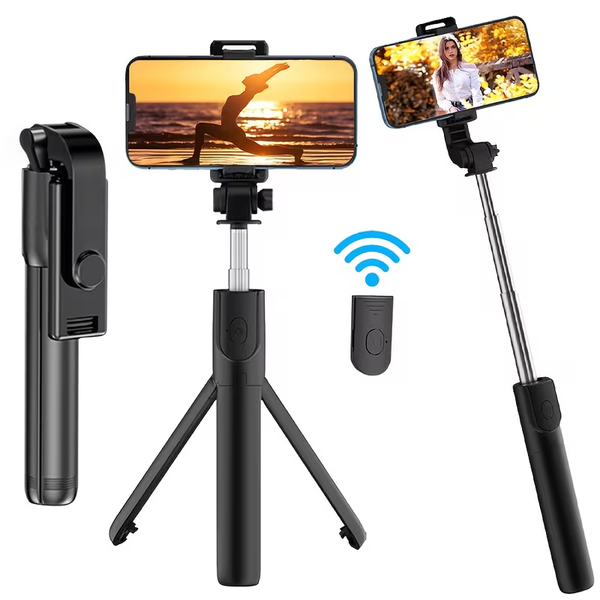 Portable Wireless Selfie Stick with Tripod, 27-Inch Extendable Phone Stick