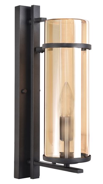 Bright Star L585 Outdoor Wall Lamp - Black Finish and Warm Amber Glass