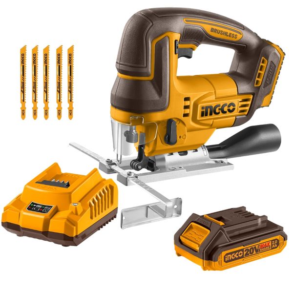 Ingco - Cordless Jigsaw including 5 Blades with 2.0Ah Battery &amp; Charger