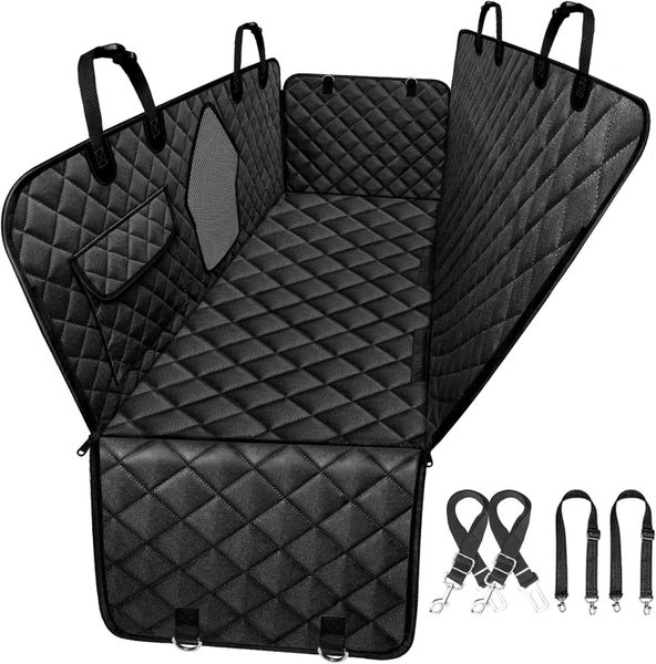 Waterproof Dog Car Seat Cover for Pets with Mesh Window &amp; 2 Seatbelts