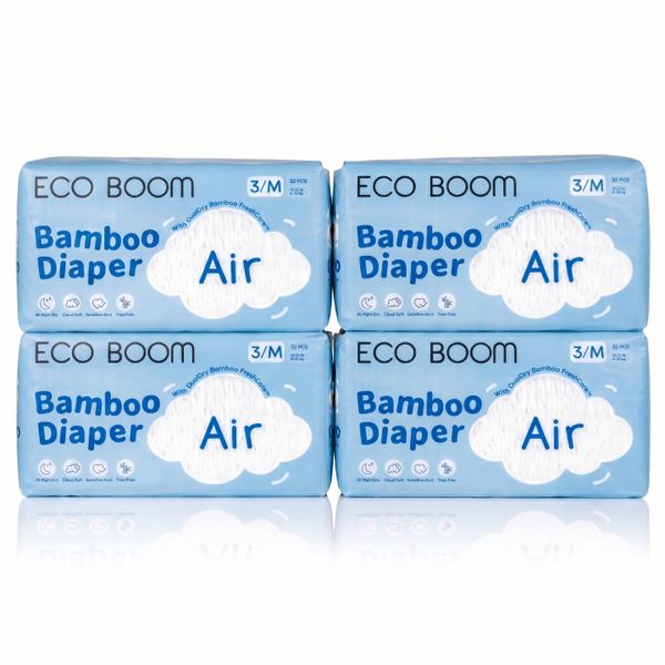 Eco Boom - Air Bamboo Baby Nappies Pack of 32 - Medium - 128 Nappies