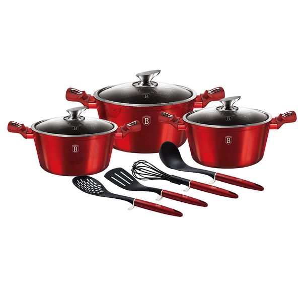 Berlinger Haus 10 Piece Marble Coating Cookware Set - Burgundy Edition