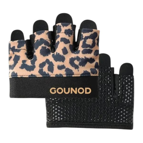 GOUNOD - Leopard Print Gym Gloves - Fingerless Workout Grips for Women