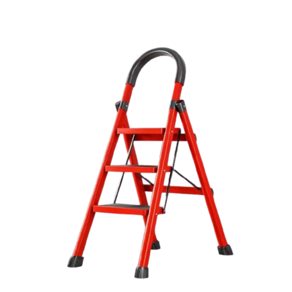 3-Step Anti-Slip Folding Ladder for Indoor and Outdoor Use - Red