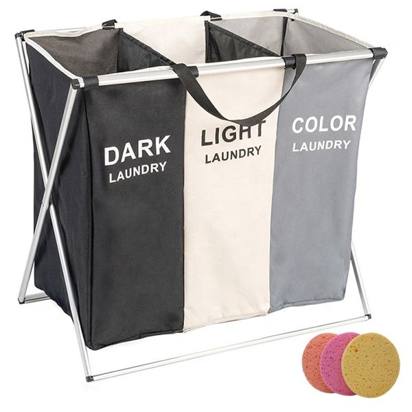 3 Compartments Washing Storage Laundry Hamper &amp; Facial Sponges