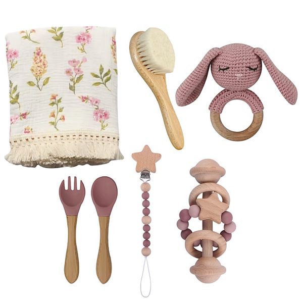 Crochet Rabbit Baby Gift Set 7 Piece Plum