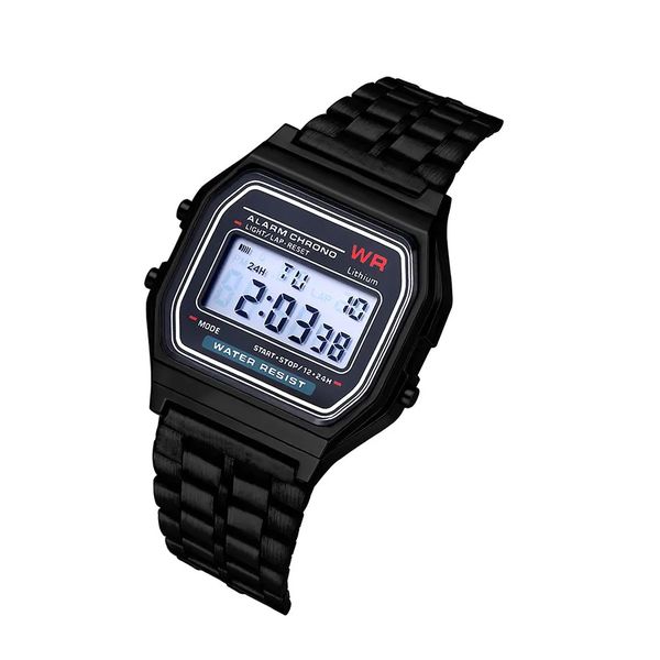 Retro Classic Design Steel Digital Wristwatch - Black