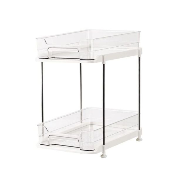 2 Tier Stackable Under Sink slide Out Acrylic Storage Shelves Organizer