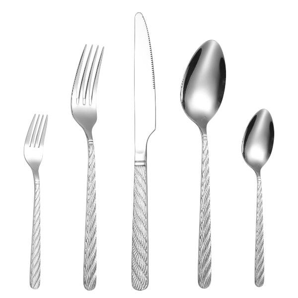 5-Piece Textured Handle Design Stainless Steel Cutlery Set - Silver
