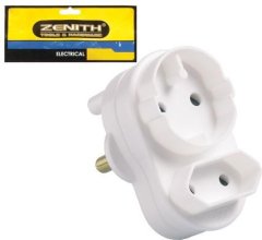 Bulk Pack 6 x Zenith Euro Schuko Twin Plug Adaptor