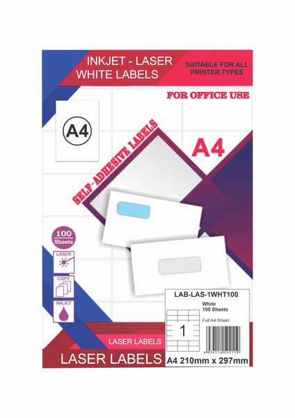 A4 Printable White Labels 210mm x 297mm 100-Sheets per Pack