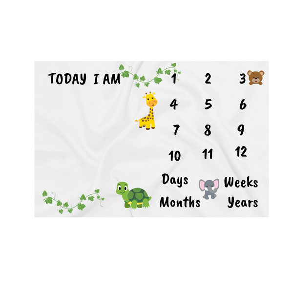 Katz Designs Baby Blanket -Green Animal Milestone Themed