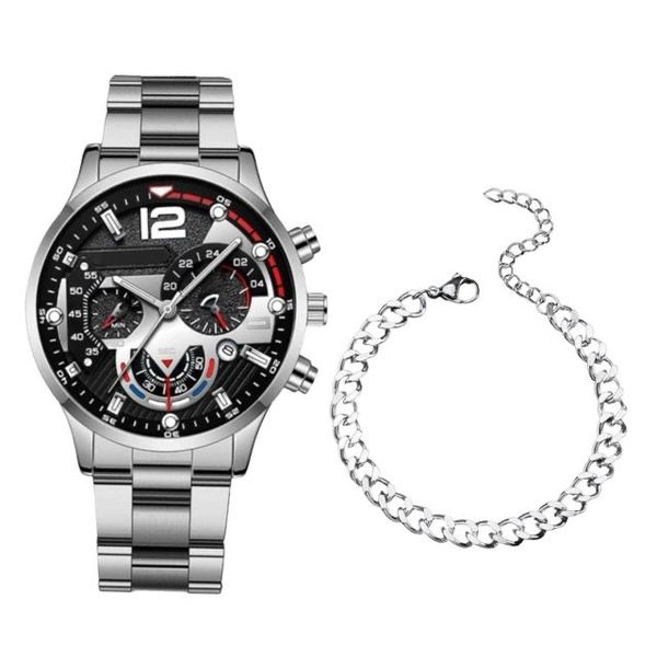 SM - Mens Silver Watch and Bracelet set