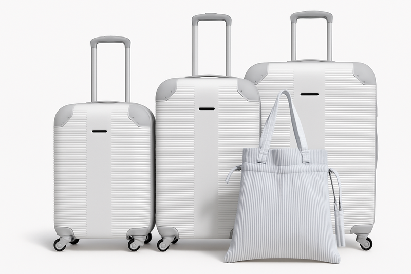 White 3-Piece Hard Shell Luggage Set with Spinner Wheels &amp; Tote - ABS