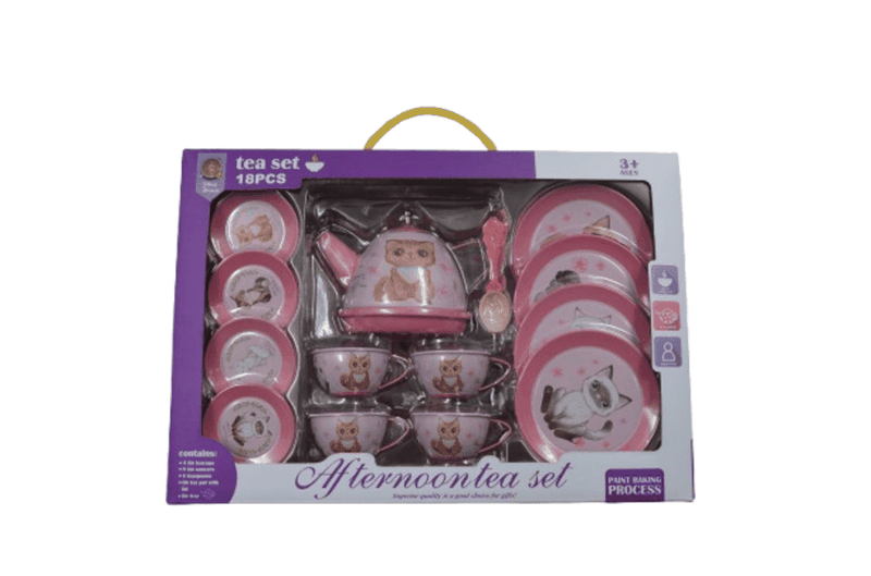 Tin Tea Set for Kids - Kitty 18 Piece