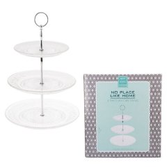 Cake Stand - 3 Tier - Home Décor - Glass &amp; Stainless Steel - 3 Pack