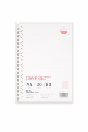 A5 Loose Leaf Notebook - Lined Pages, 80 Sheets, Spiral Binding-5 x Pcs