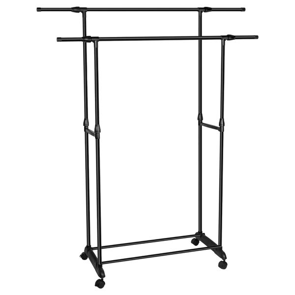 Garment Rack Double Rods Clothing Rack Stand with Pulley Bottom Shelf