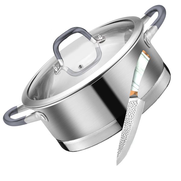 5.1Ltr - Deep Stainless Steel Casserole with Tempered Glass Lid with Knife