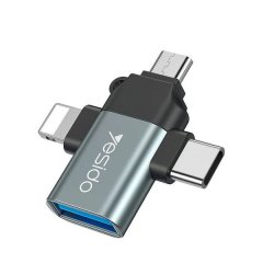 YESIDO - GS15 - 3-in-1 OTG Adapter USB to Micro USB/Type C/Lightning For Data Transfer