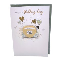 Wedding card - Just Married car with Balloons