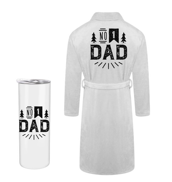 Dad Printed Fleece Gown and Tumbler Gift Set - White - Blue Super Dad