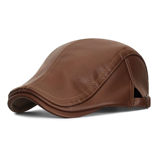 VUN Men's Vintage PU Leather Flat Cap with Fleece Lining