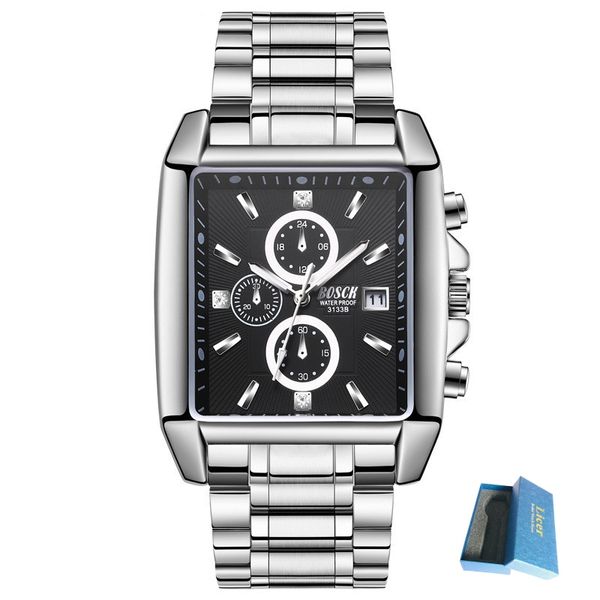 BOSCK Men Square Calendar Quartz Watch Casual Style Mens Watches