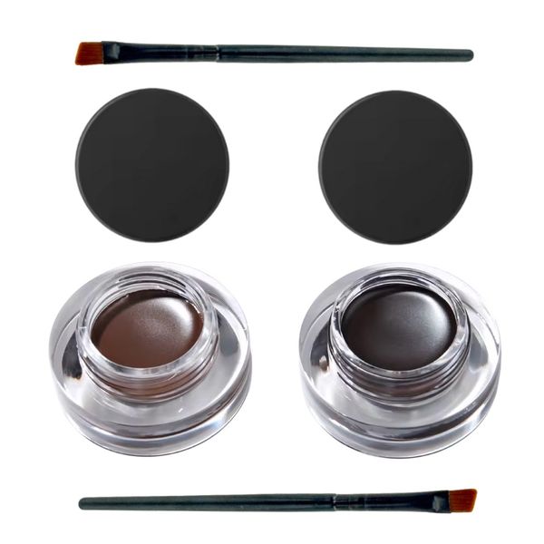 2 PC Waterproof Gel Eyeliner Set Black &amp; Brown With Curved Brush